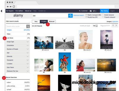 Новый дизайн сайта фотобанка Alamy (страница с результатами поиска)